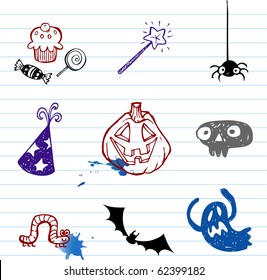 Halloween doodle set, vector illustration.