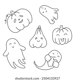 Halloween doodle set. Vector isolated on white background