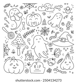 Conjunto de doodle de Halloween. Vector aislado sobre fondo blanco