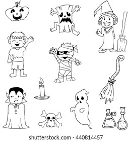 Halloween Doodle set zombie vector art illustration