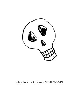 Halloween doodle skull element. Isolated vector illustration for day of the dead holiday.