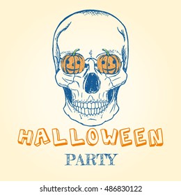 Halloween doodle - skull and pumpkins