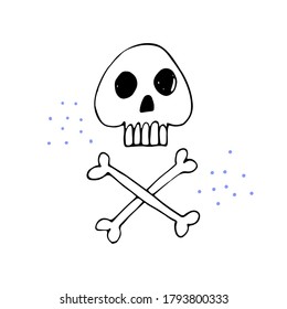 Halloween doodle spooky skulls and bones. Fun hand drawn icon elements for halloween decorations and sticker. EPS 8