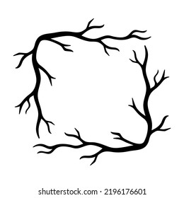 Halloween doodle square frame isolated. Hand drawn vector spooky element of trees, autumn branches