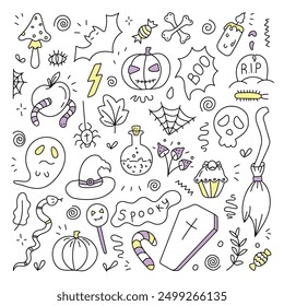 Halloween.Set in doodle style. Vector, isolated, on a white background