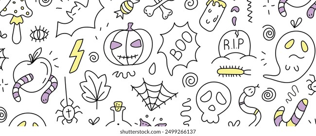 Halloween.Set en estilo doodle. Vector, aislado, sobre un fondo blanco