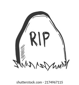 Halloween doodle tombstone. Spooky and fun hand drawn icon tomb for halloween decorations and sticker. EPS 8