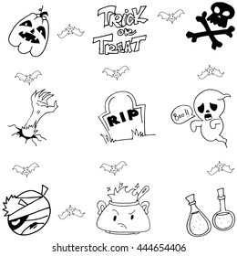 Halloween doodle vector art element ghost zombie