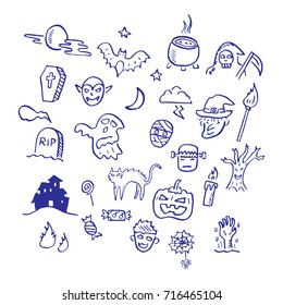 halloween doodle, vector hand drawn style