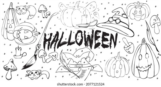 Halloween doodle vector illustration for holiday with lettering