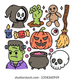 Halloween Doodle Vector Illustration, White Background