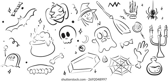 Halloween Doodle Vektorpaket mit handgezeichneten Illustrationen