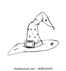 Halloween doodle witch hat element. Isolated vector illustration