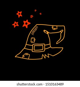 Halloween doodle wizard hat. Spooky and fun hand drawn icon elements for halloween decorations and sticker. EPS 8