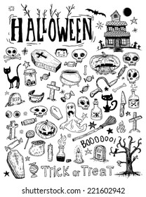  Halloween doodles elements. vector illustration