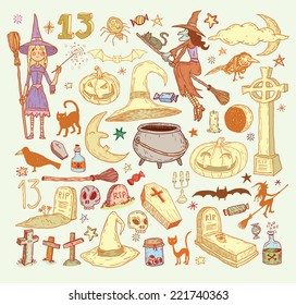 Halloween doodles elements. vector illustration
