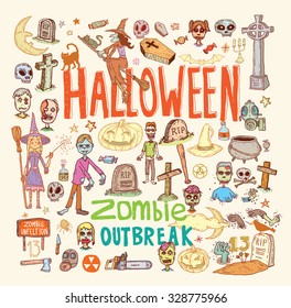 Halloween doodles elements. vector illustration