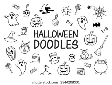 Halloween doodles hand drawn icons. Vector illustration