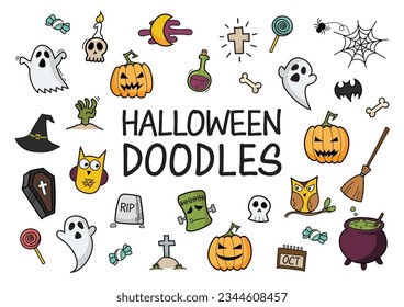 Halloween doodles hand drawn icons. Vector illustration