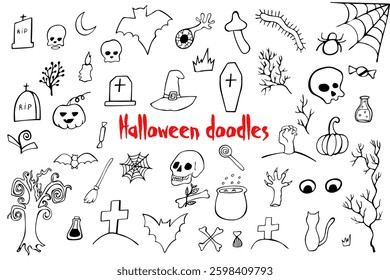 Halloween doodles, halloween pattern set, halloween background