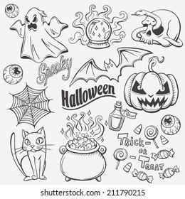 Halloween doodles set