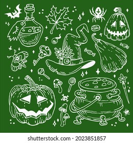 Halloween doodles set. Decoration for Halloween and occult