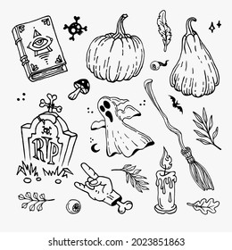 Halloween doodles set. Decoration for Halloween and occult