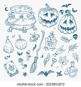 Halloween doodles set. Decoration for Halloween and occult