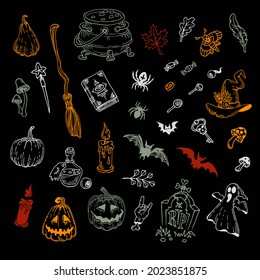 Halloween doodles set. Decoration for Halloween and occult