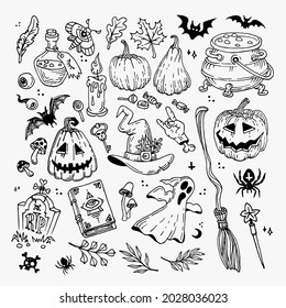 Halloween doodles set. Decoration for Halloween and occult