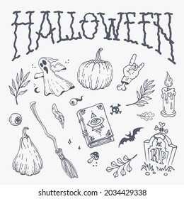 Halloween doodles set. Decoration for Halloween and occult