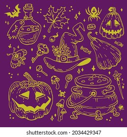 Halloween doodles set. Decoration for Halloween and occult