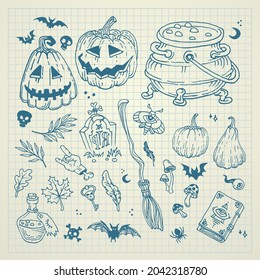 Halloween doodles set. Decoration for Halloween and occult