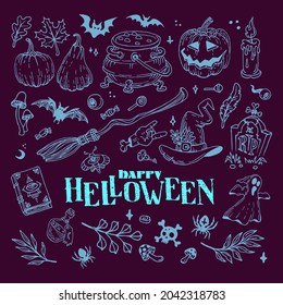 Halloween doodles set. Decoration for Halloween and occult