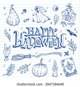 Halloween doodles set. Decoration for Halloween and occult.