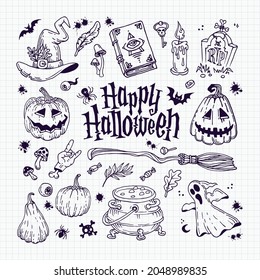 Halloween doodles set. Decoration for Halloween and occult.