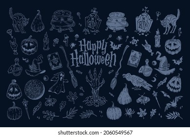 Halloween doodles set. Decoration for Halloween and occult