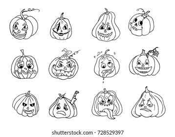 Halloween doodles Sketch set of pumpkin icon. Hand drawn Vector doodle illustration.