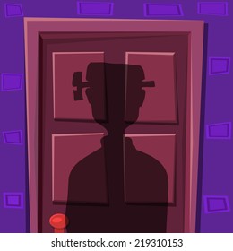 Halloween door shadow with frankenstein siluet
