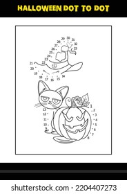 Halloween dot to dot coloring page for kids. Line art coloring page design for kids.