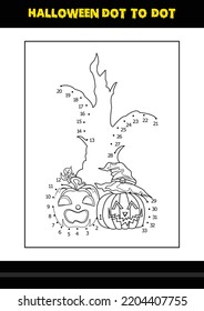 Halloween dot to dot coloring page for kids. Line art coloring page design for kids.