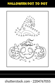 Halloween dot to dot coloring page for kids. Line art coloring page design for kids.