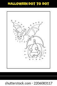 Halloween dot to dot coloring page for kids. Line art coloring page design for kids.