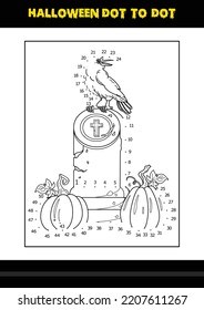 Halloween dot to dot coloring page for kids. Line art coloring page design for kids.