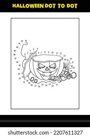 Halloween dot to dot coloring page for kids. Line art coloring page design for kids.