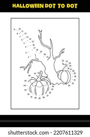 Halloween dot to dot coloring page for kids. Line art coloring page design for kids.