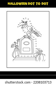 Halloween dot to dot coloring page for kids. Line art coloring page design for kids.