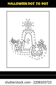 Halloween dot to dot coloring page for kids. Line art coloring page design for kids.