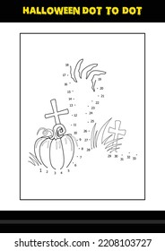 Halloween dot to dot coloring page for kids. Line art coloring page design for kids.
