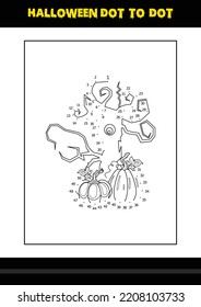 Halloween dot to dot coloring page for kids. Line art coloring page design for kids.